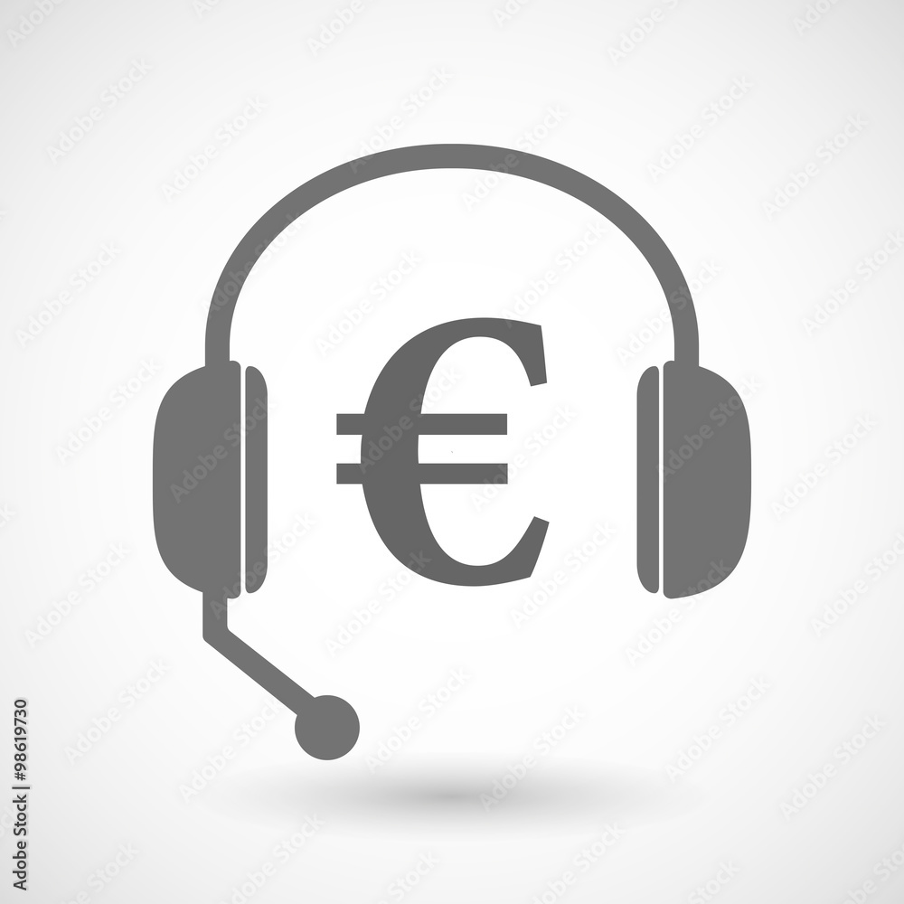 Remote assistance headset icon with an euro sign Remote assistance headset icon with an euro sign
