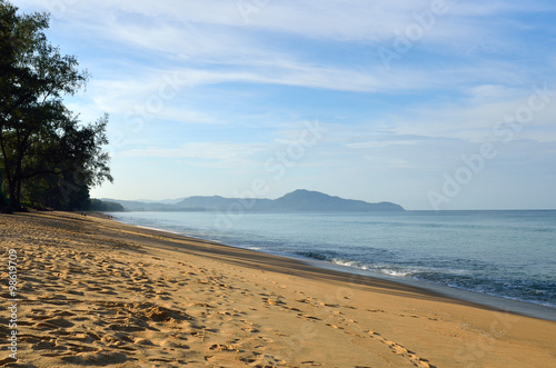 Beautiful beach with blue sky at Mai khao beach  Phuket  Thailand..