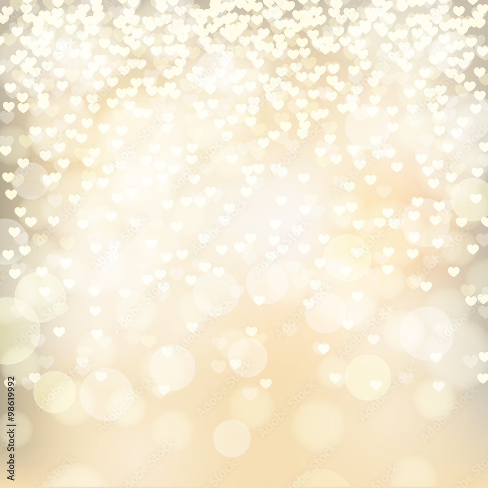 abstract golden background with falling hearts, vector
