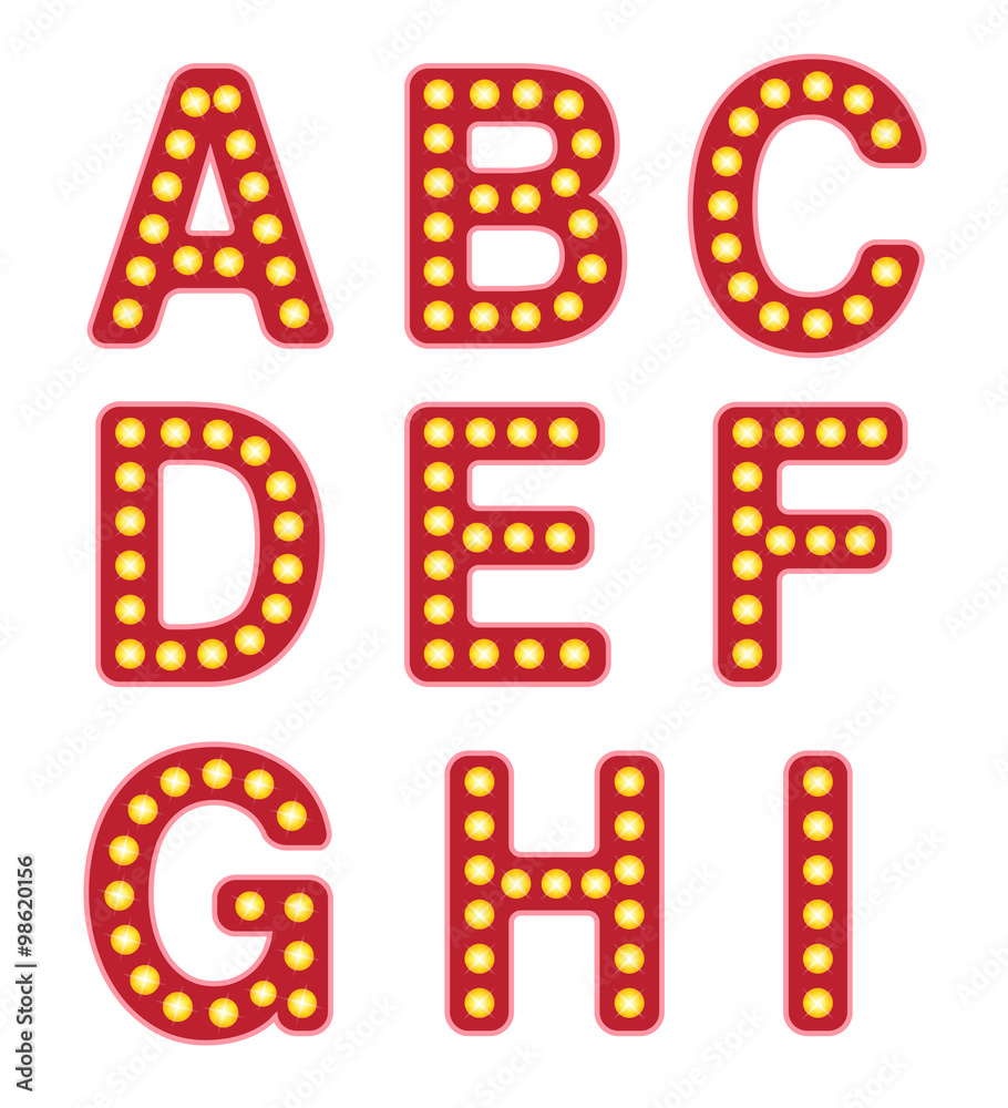 alphabet letters with retro lights, vector