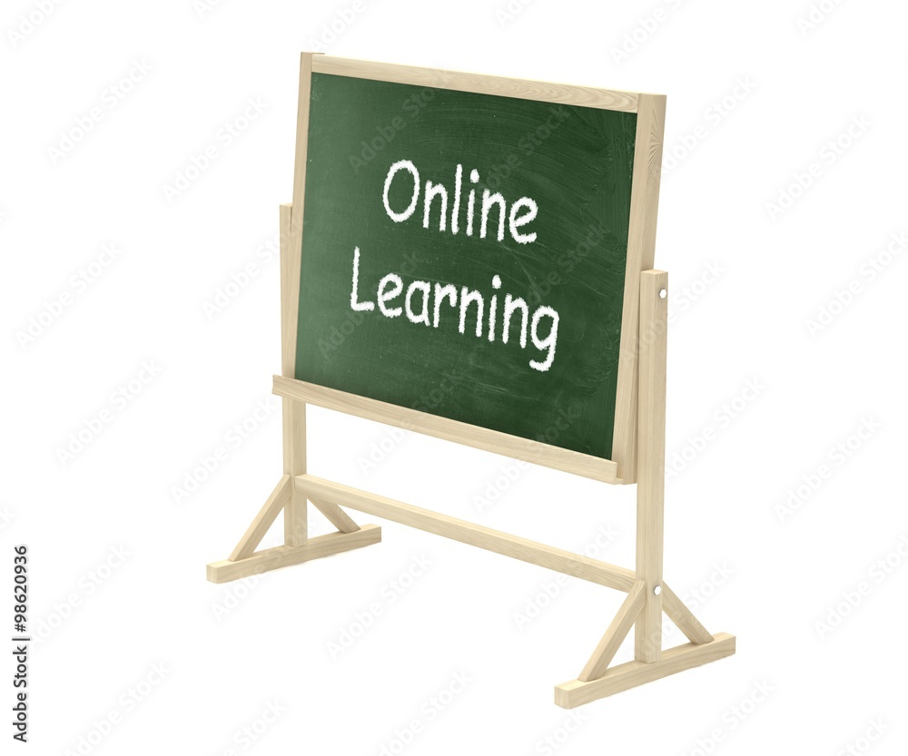 Online learning concept. Blackboard, chalkboard isolated on white