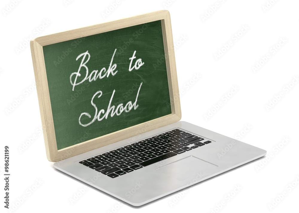 Laptop with chalkboard, back to school, online education concept Laptop with chalkboard, back to school, online education concept
