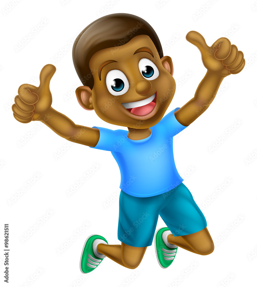 Cartoon Thumbs Up Boy Jumping Stock Vector | Adobe Stock