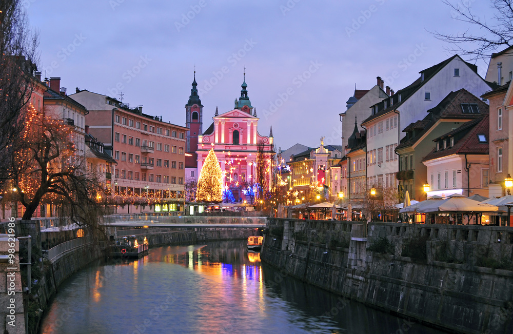 Ljubljana, decorated for New Year's celebration