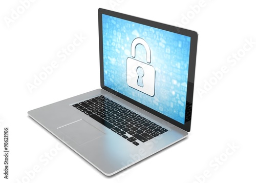 3d rendering of a laptop with security concept