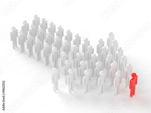 Many 3d people figure in arrow shape with the leader in front