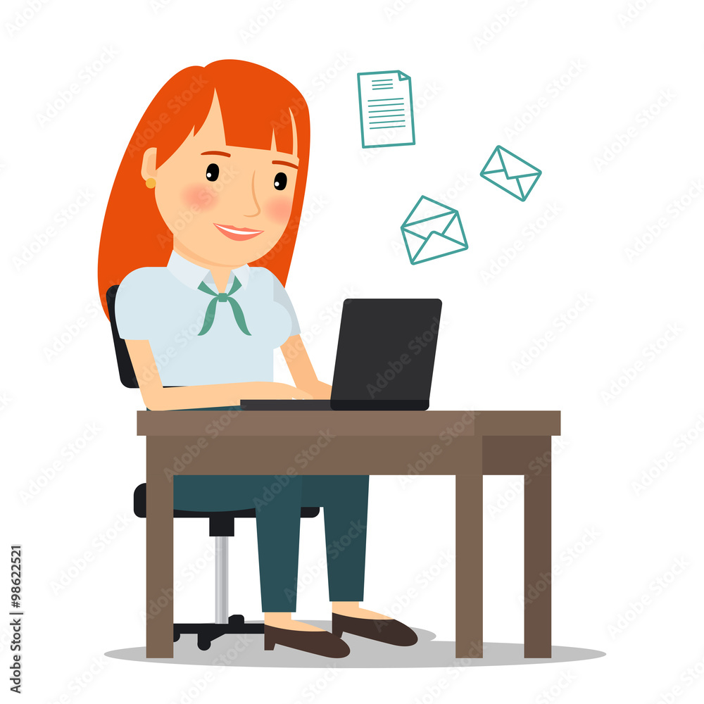 Woman with laptop computer sending email Woman with laptop computer sending email