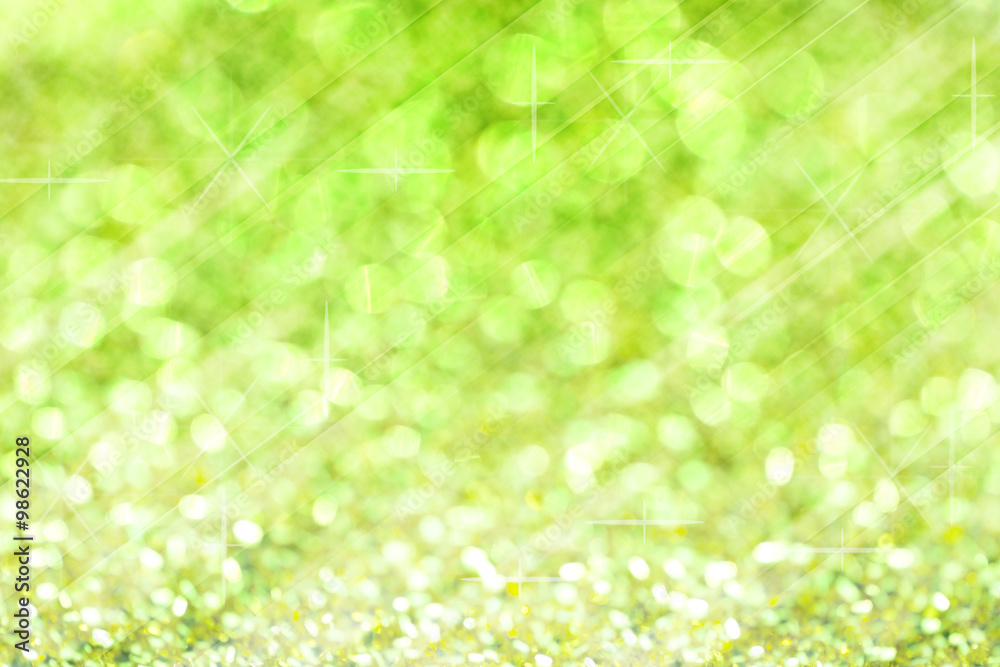 Fototapeta premium Solf green lights festive blurry and star on white bokeh abstrac