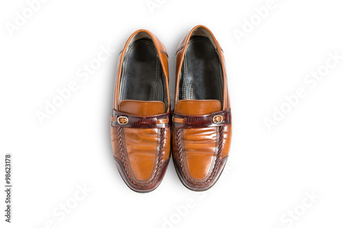 Male fashion leather shoes vintage style on top view ,White background © ukimurakung