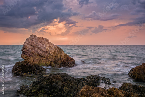 Seascape at the sea with stone