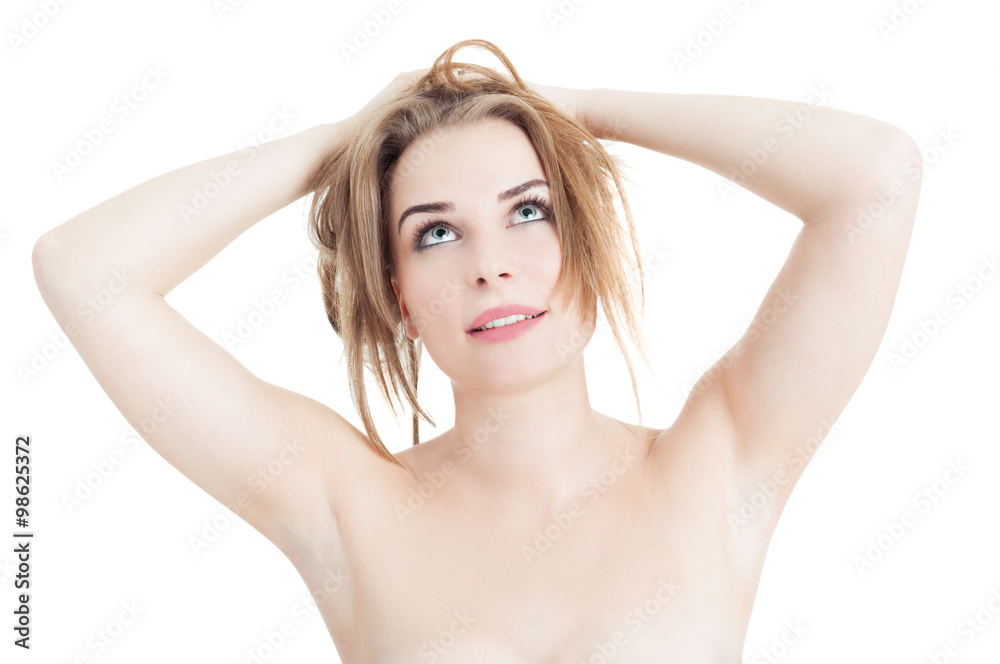 Fototapeta premium Young female model with clear skin and natural make-up
