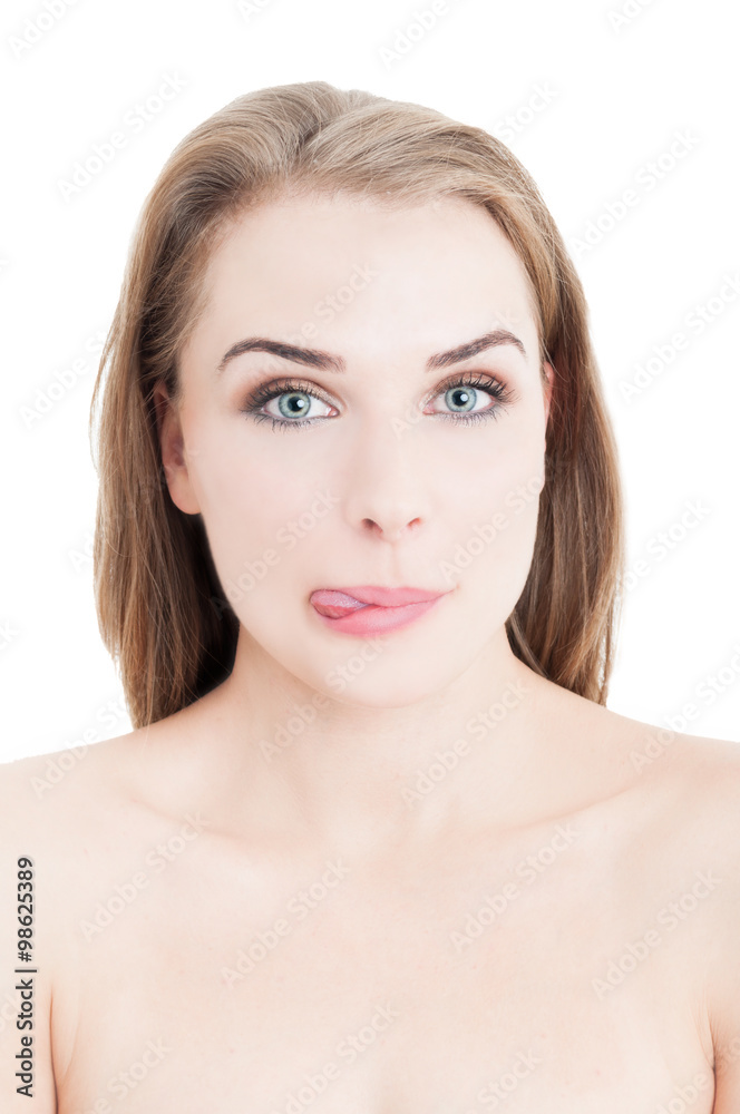 Female model with clean natural skin acting funny Female model with clean natural skin acting funny