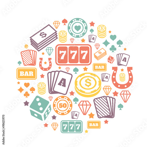 Gambling icons set, casino and card, poker game. Vector   backround