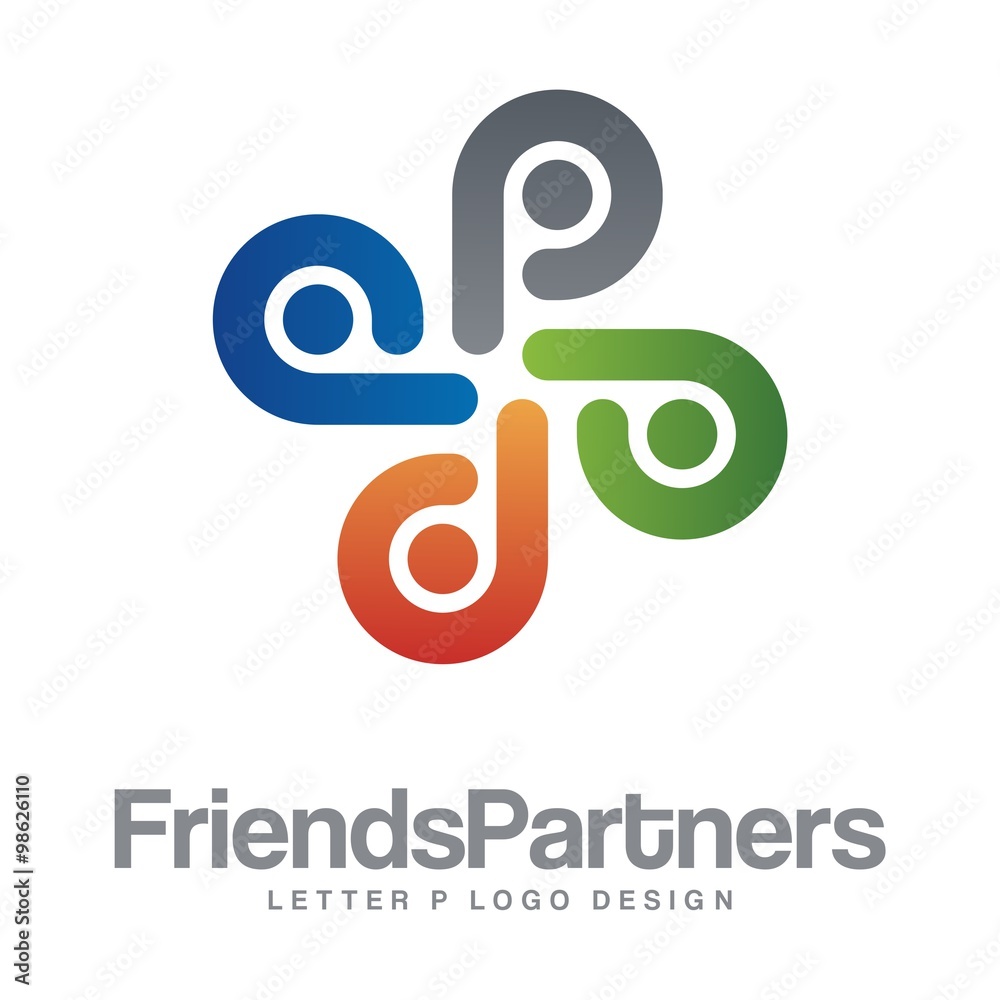 Social Team Work, Partner, Friends, Letter P Design Logo Vector Social Team Work, Partner, Friends, Letter P Design Logo Vector