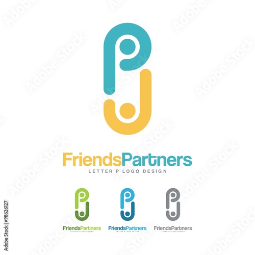 Social Team Work, Partner, Friends, Letter P Design Logo Vector