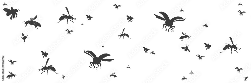 Silhouetten von Bienen, Hornissen und Käfern im Panorama Silhouetten von Bienen, Hornissen und Käfern im Panorama