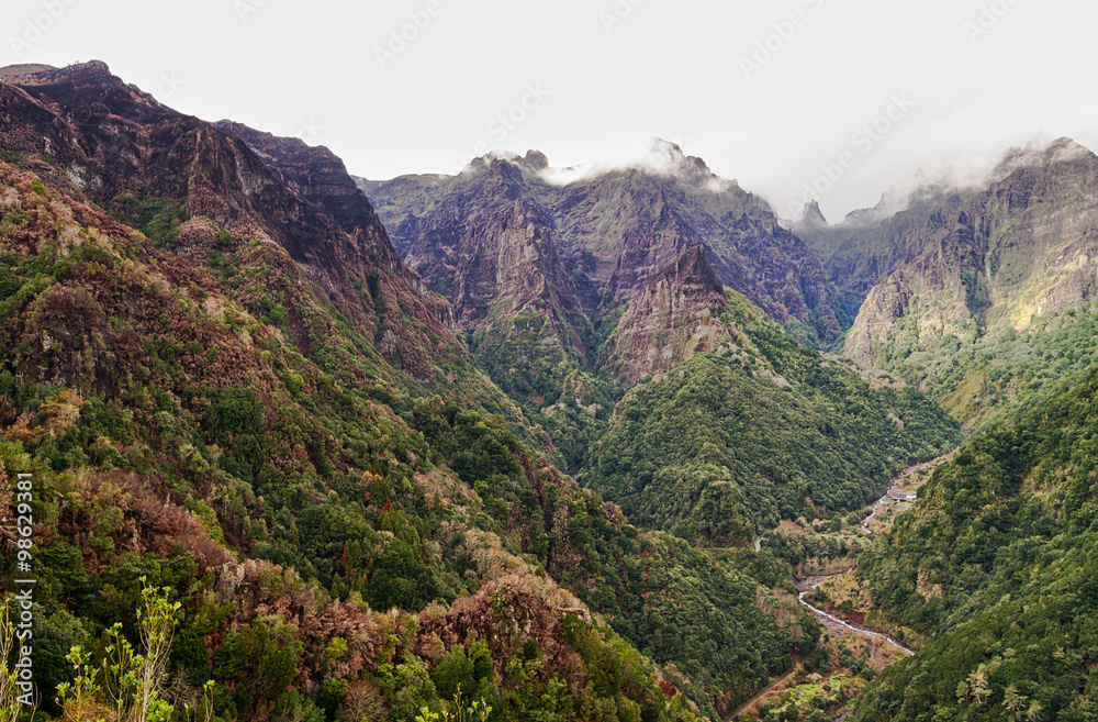 Dramatic landscape with mountains on the island Madeira.
