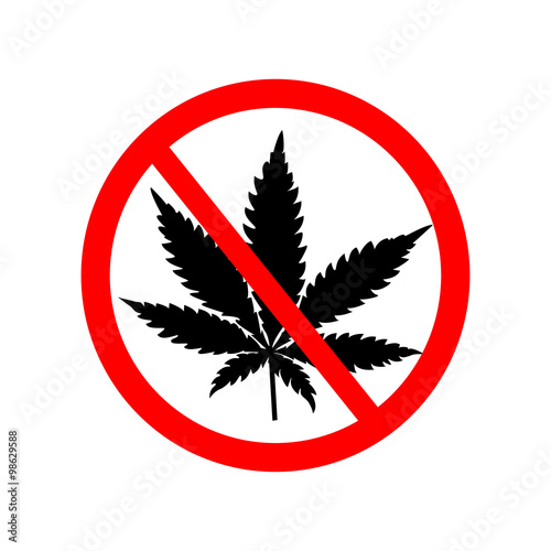 Prohibition sign with marijuana leaf