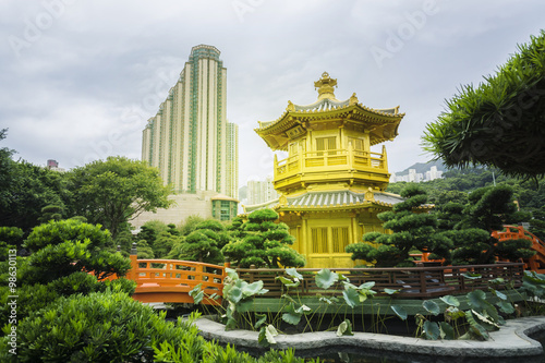 The Golden Pavilion of Perfection in Nan Lian Garden  landscaped