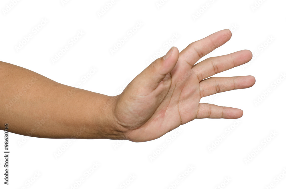 hand reaching for something isolated on a white background