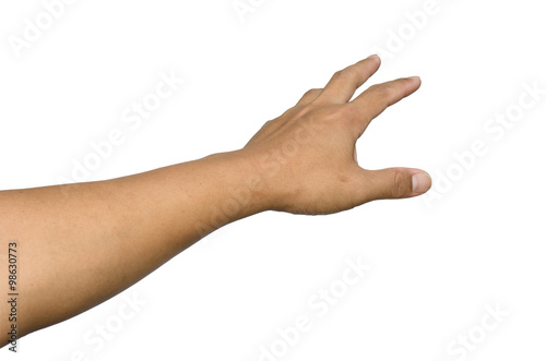 hand reaching for something isolated on a white background