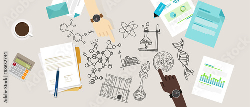 science icon biology lab sketch drawing illustration chemistry laboratory desk research collaborate team work