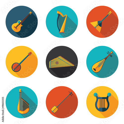 stringed musical instruments flat icons