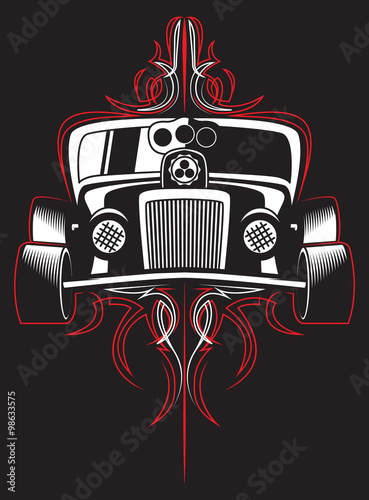 Hot rod. Retro car. pinstripes. vector