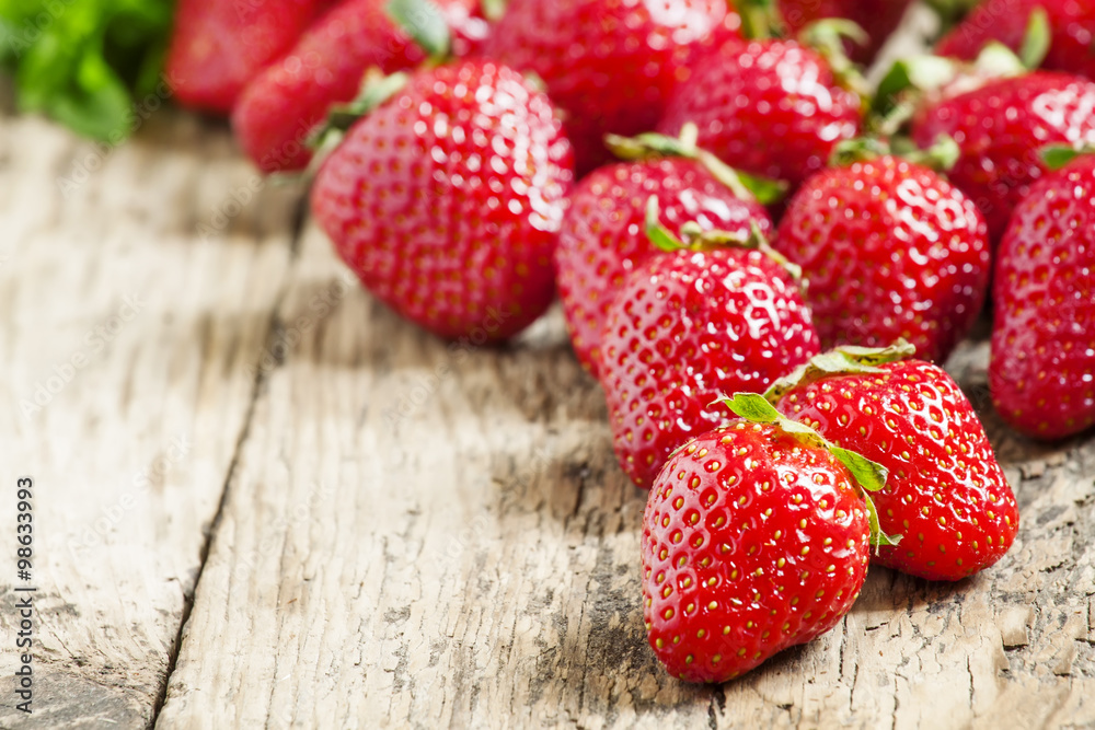 Fresh ripe strawberries, selective focus