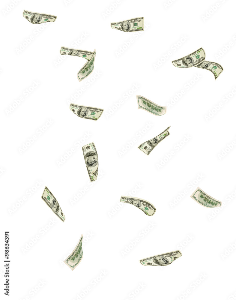 Fototapeta premium Falling hundred dollar bills