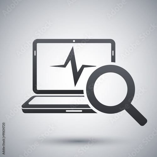 Laptop diagnostics icon, vector