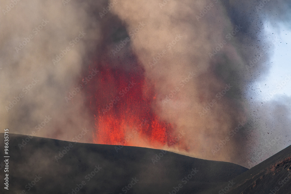 Volcano eruption. Mount Etna erupting