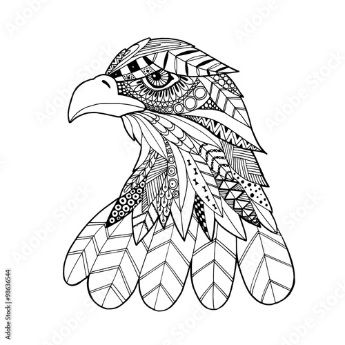 Ornamental head of eagle bird, trendy ethnic zentangle style illustration, hand drawn vector