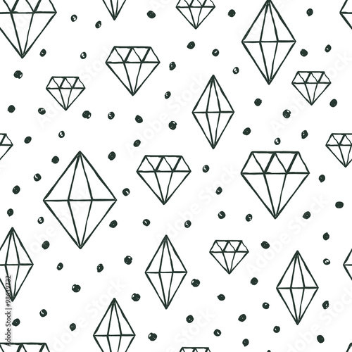 Vector seamless pattern with hand drawn watercolor diamond cryst