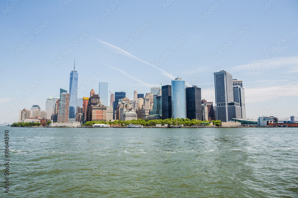 The skyline of downtown Manhattan in New York City