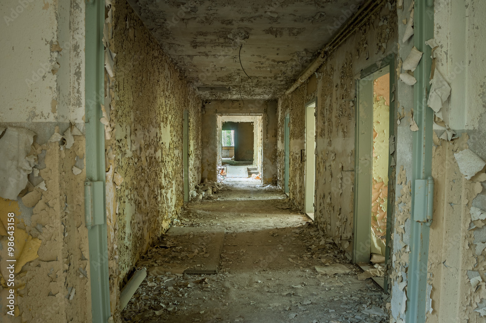 creepy hallway in a ruin
