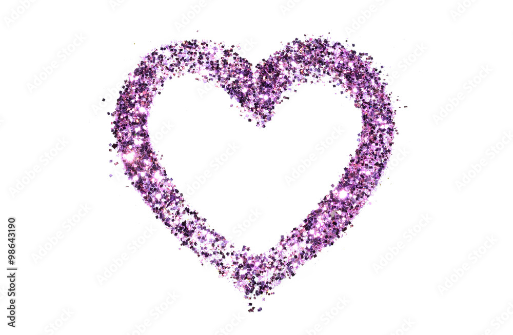 Abstract heart of purple glitter sparkle on white background