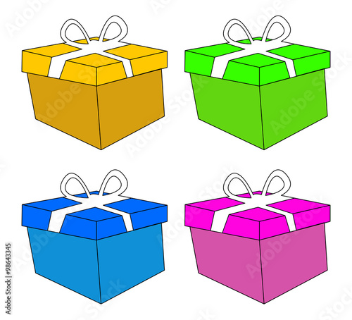 christmas box, gift icon set, symbol, design. vector illustration isolated on white background.