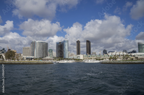 San Diego City view of the Convention Center, harbor and Seaport Village Park