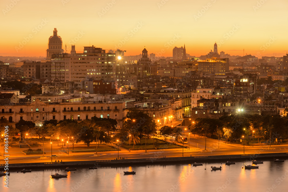 Sunset in Old Havana with a view of  the bay