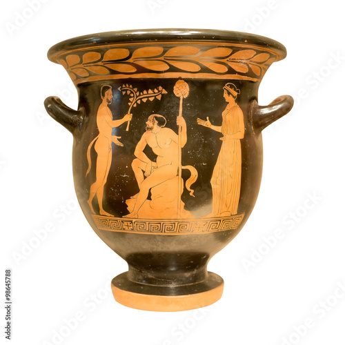 Ancient greek vase with red figures on a black background