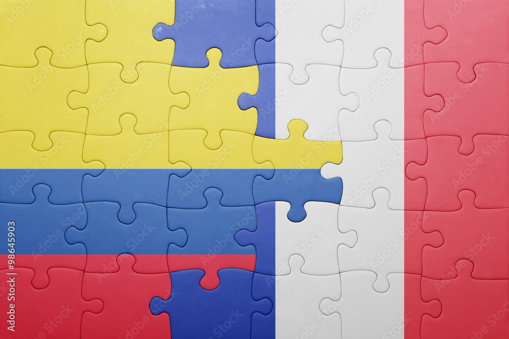 puzzle with the national flag of colombia and france puzzle with the national flag of colombia and france