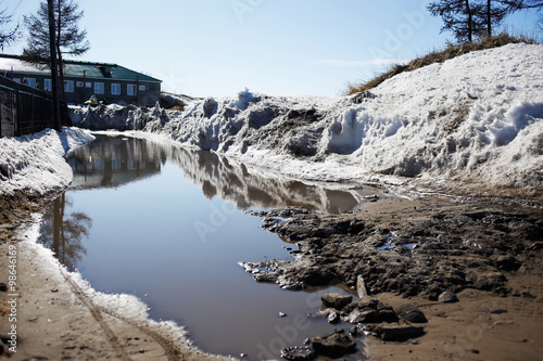 big pool in spring, water surface photo