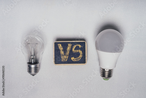 Standard light bulb against LED light bulb