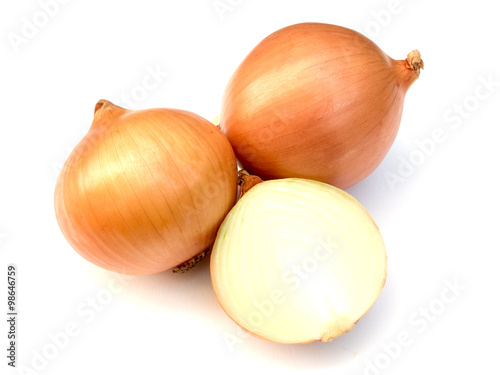 Fresh onion bulbs isolated on white background
