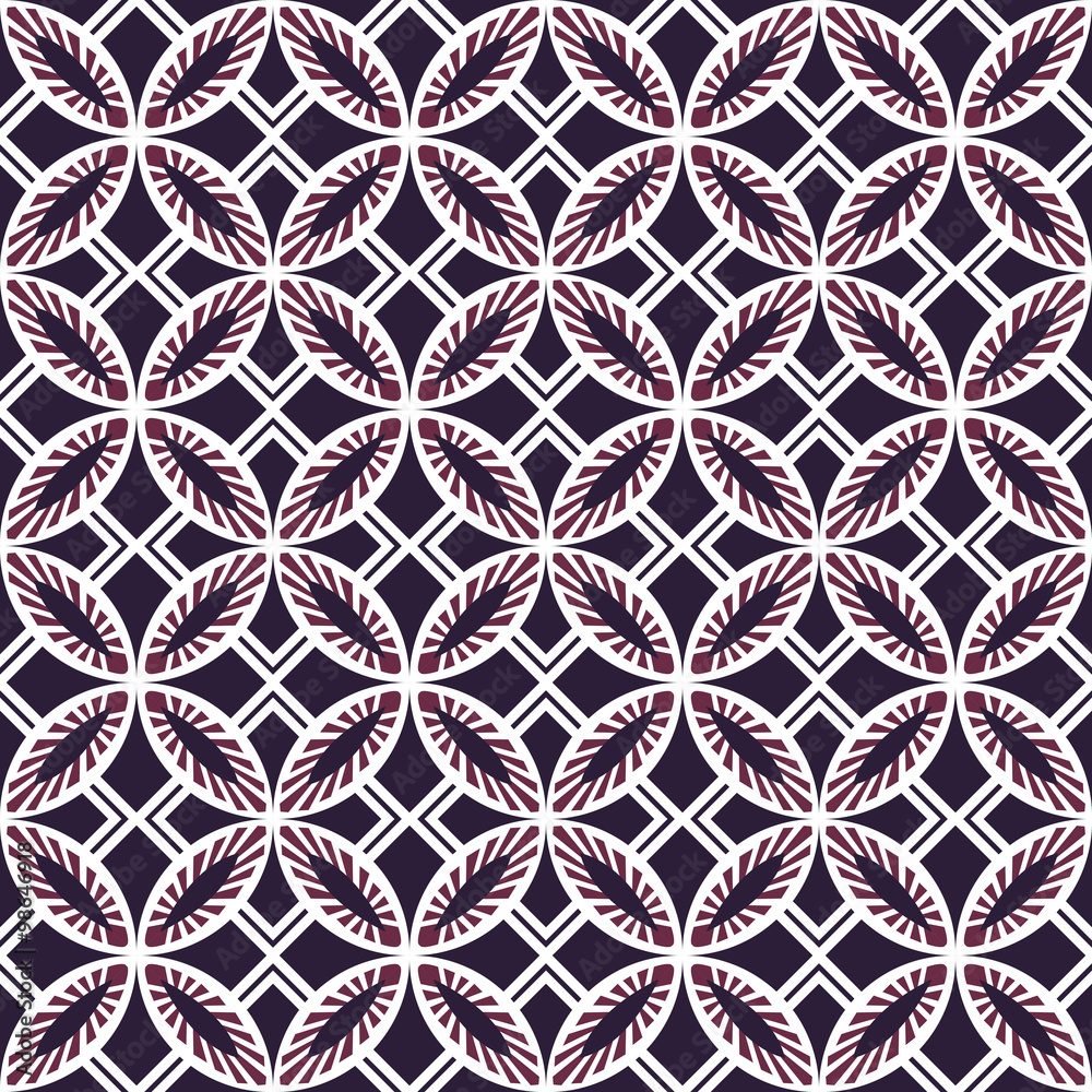 Seamless background image of vintage purple round square cross geometry pattern.
