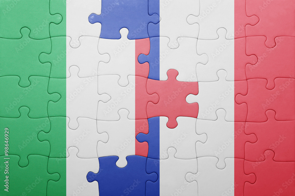 puzzle with the national flag of italy and france puzzle with the national flag of italy and france