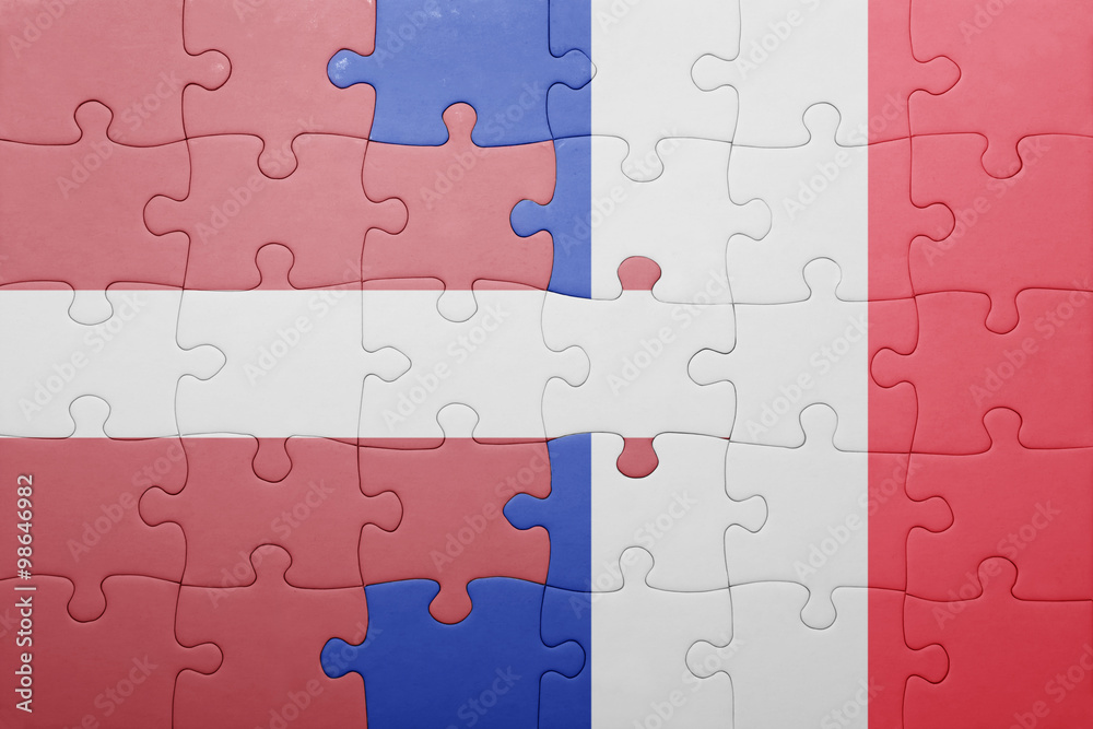 puzzle with the national flag of latvia and france