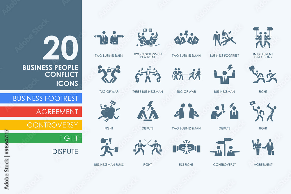 Set of business people conflict icons