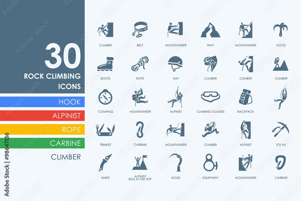 Naklejka premium Set of rock climbing icons